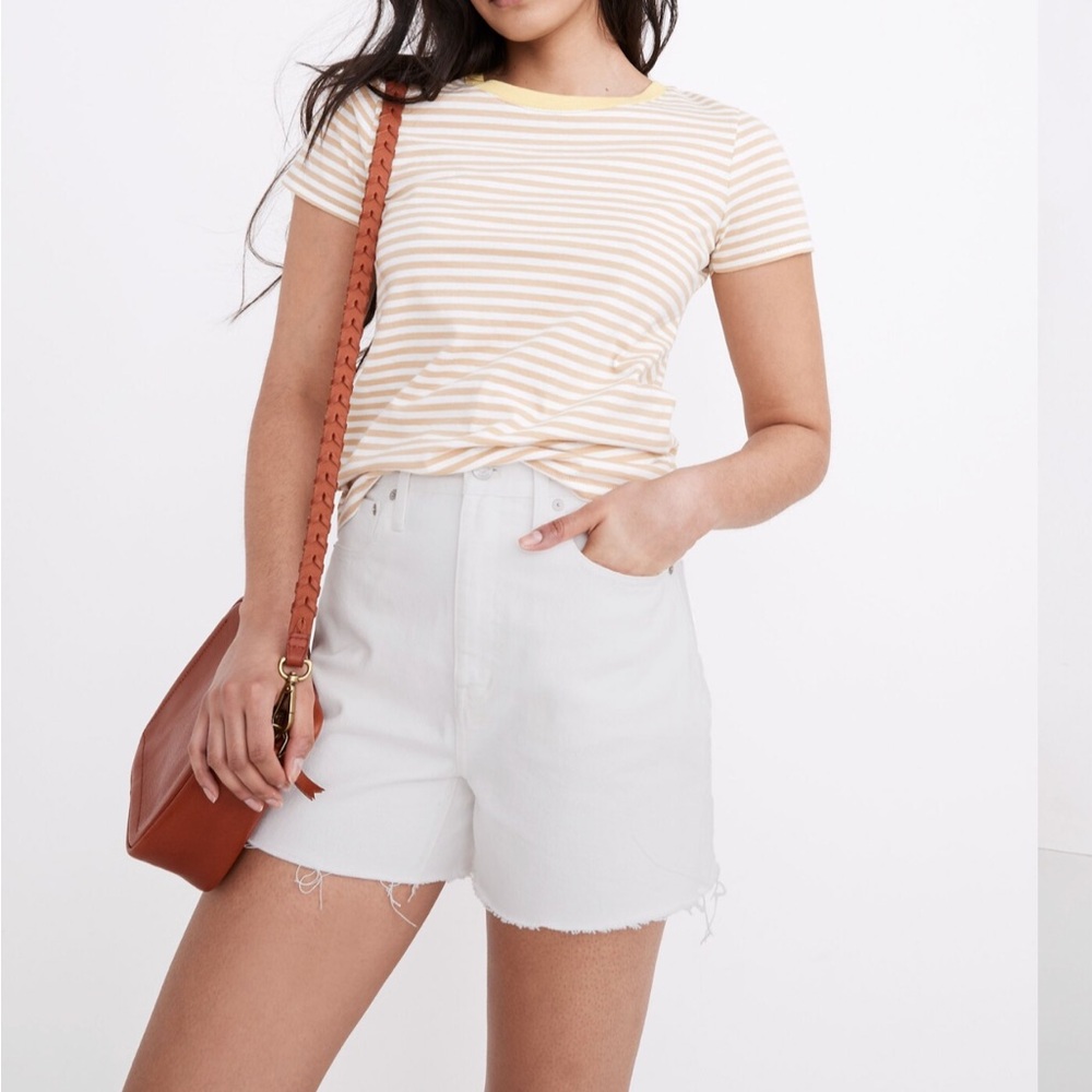 Madewell’s The Momjean White Denim Shorts 29